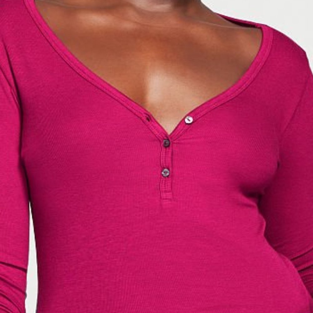 VICTORIA'S SECRET XL Ribbed Modal Henley Short Pajama Set NWT Claret Red Comfy - Picture 4 of 8